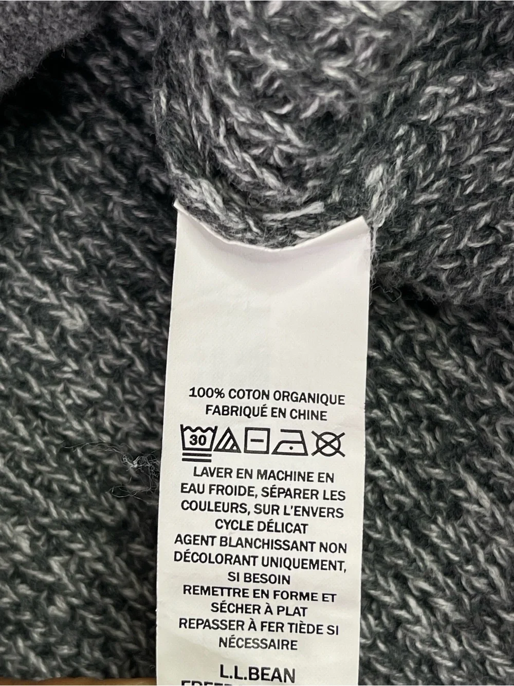 L.L. Bean Full Zip Organic Cotton Marled Knit Sweater Gray Men's XL-Reg
